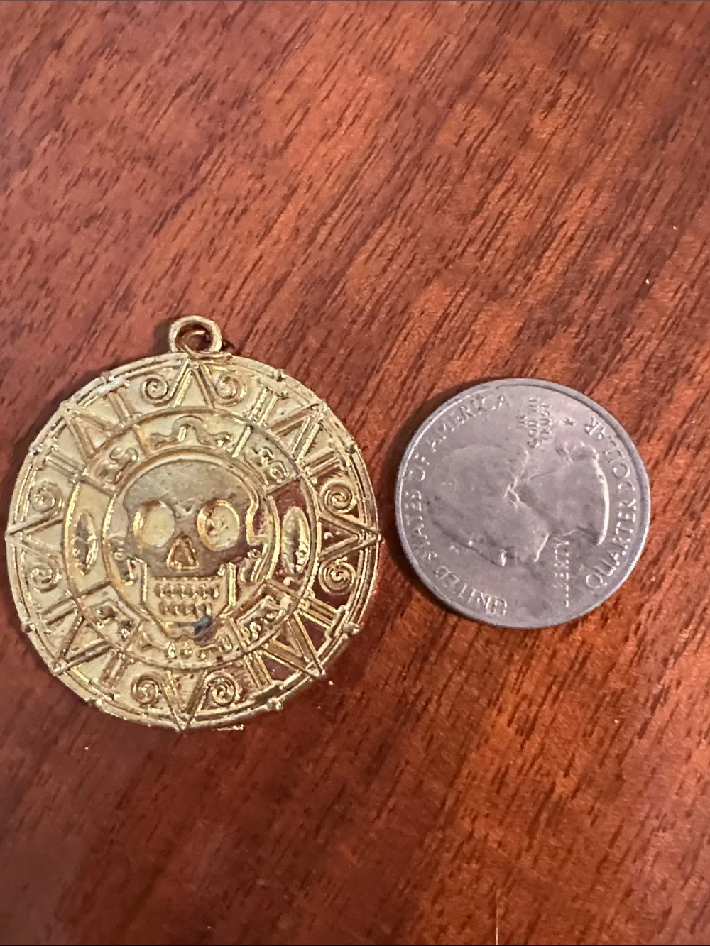 Pirates of the Caribbean Inspired Cursed‎ Aztec Coin Medallion Gold Tone Pendant